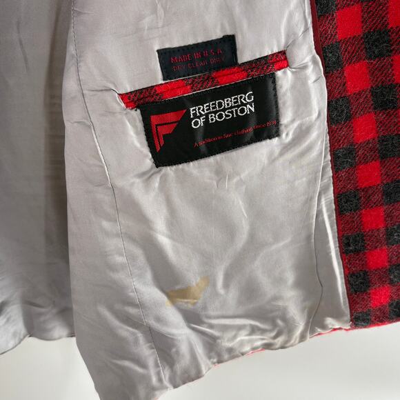Freedberg of Boston Plaid Double Breasted Blazer 6 Red Gray Wool Jacket Academia - Picture 8 of 10